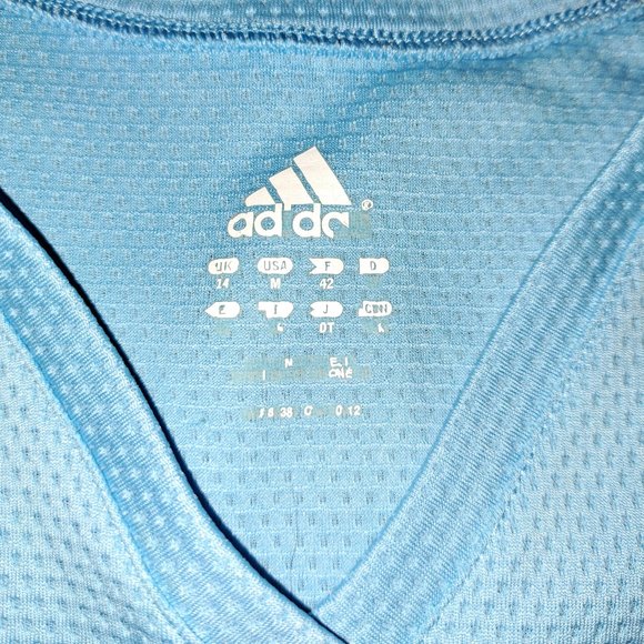 Baby Blue Adidas Long Sleeve Breathable Mesh-like Material V-Neck Running Shirt - Picture 2 of 8